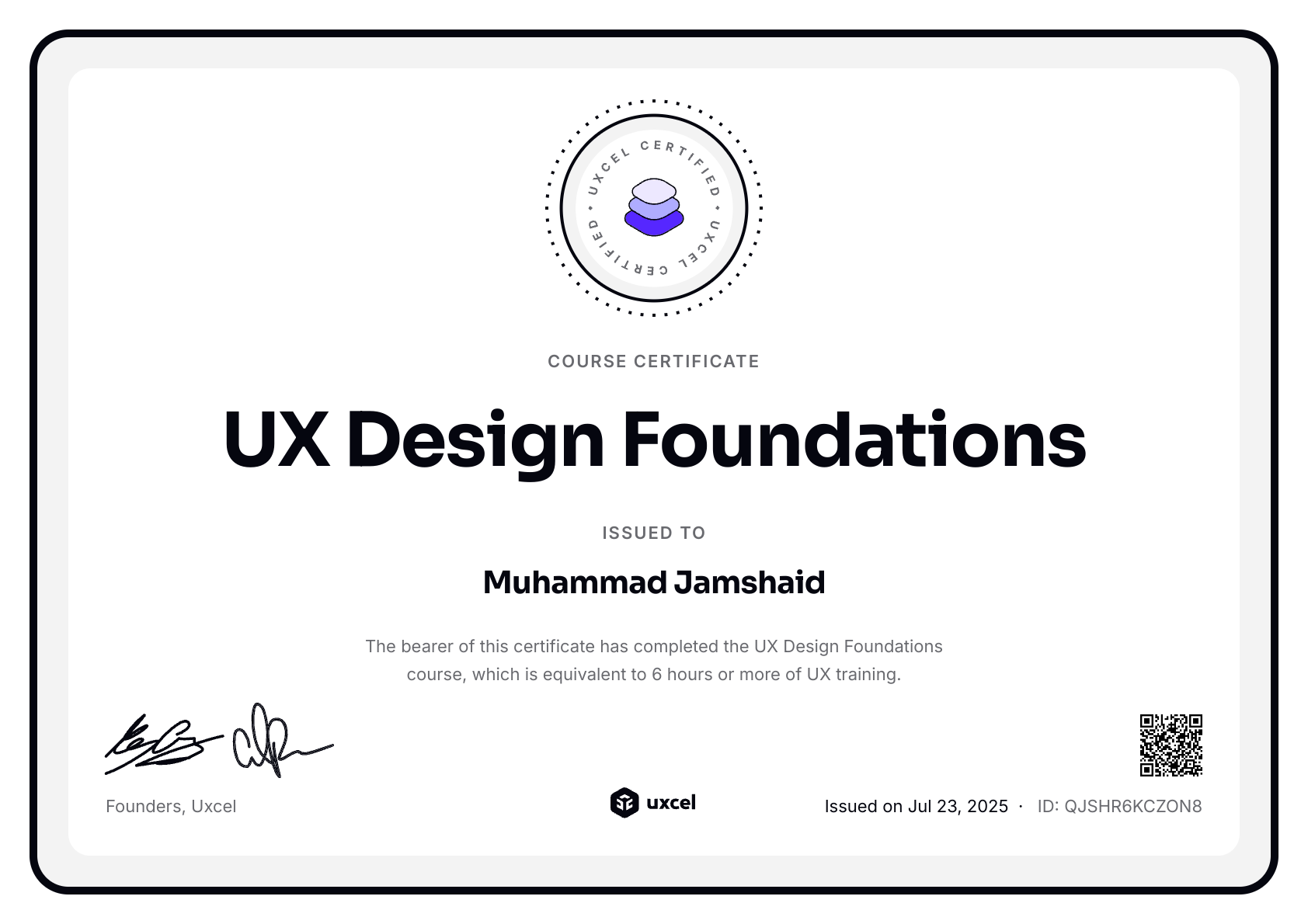 Muhammad Jamshaid's certificate